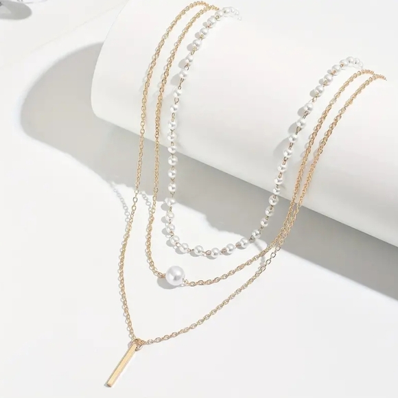 Gold and Pearl Layered Necklace - Picture 2 of 2